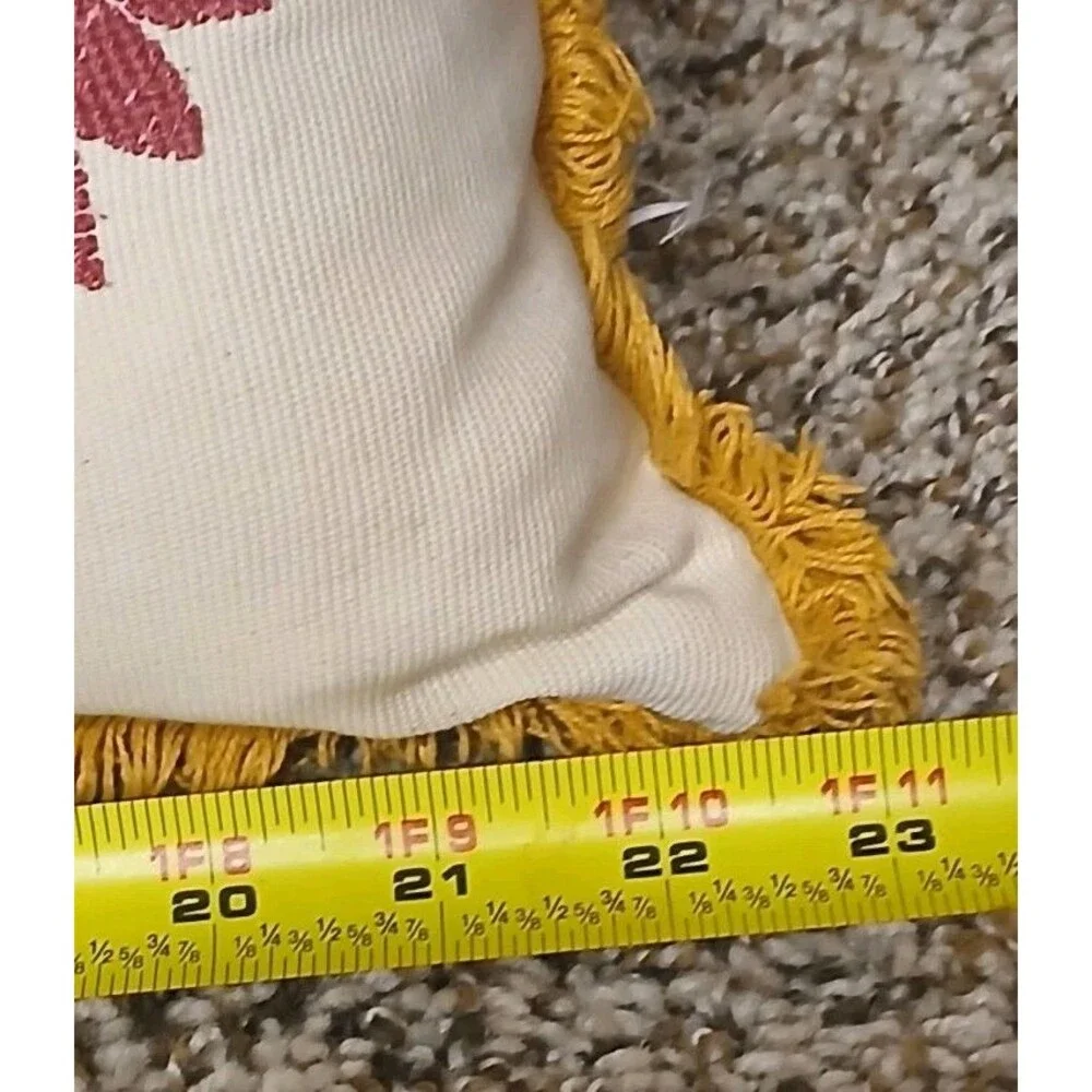 Crate And Barrel Lumbar Down Pillow 12x24 Fall Yellow Rust Plum Boho Embroidered